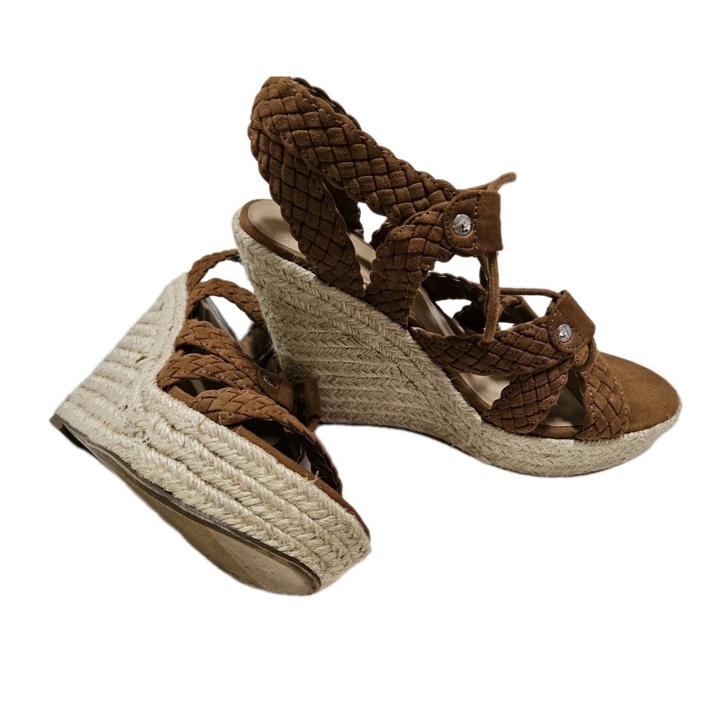 Mossimo Wedge Sandals Womens‎ 7.5 Brown Braided Espadrille Lace Up Platform Boho